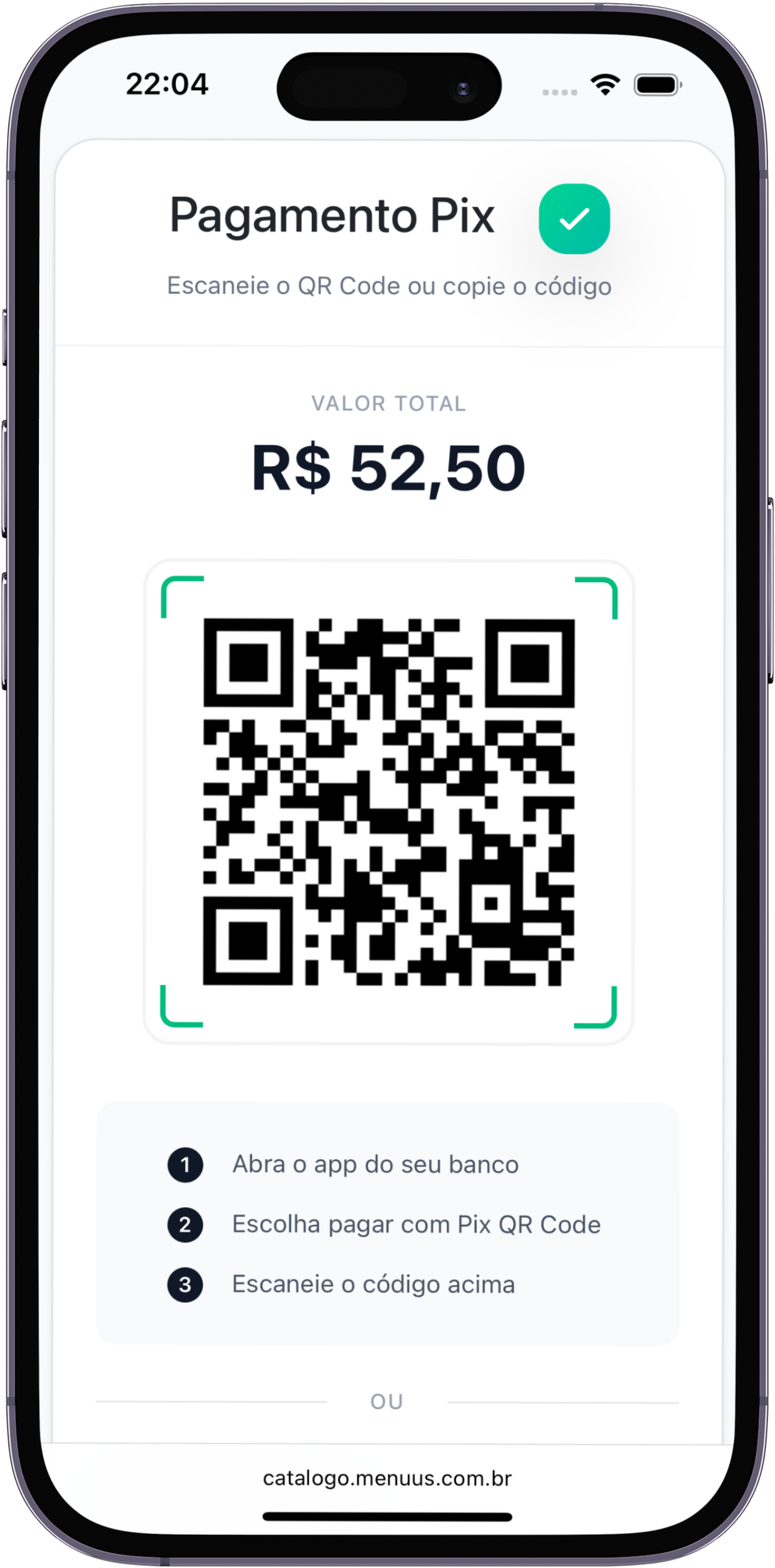 Menuus Pagamento Pix - QR Code Automático no Menu WhatsApp